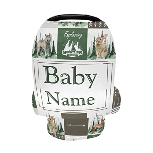 Personalized Multiuse Baby Car Seat Covers for Boys Girls, Custom Name Carseat Canopy, Nursing Breastfeeding Scarf, Gift for Newborn Babies, Infant Stroller Cover, Woodland Animal