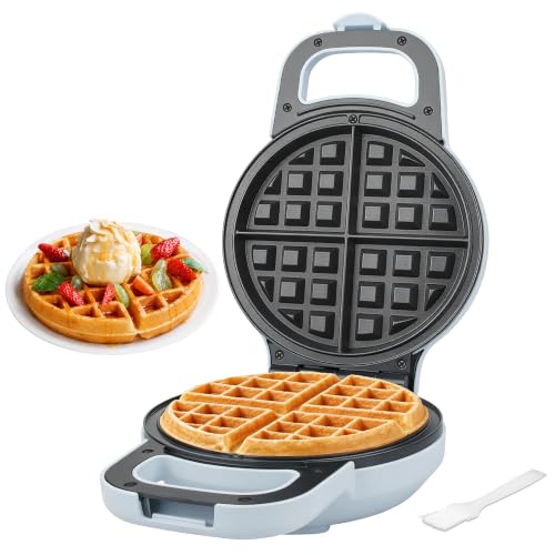 Image of SugarWhisk 6-Inch Flip Belgian Waffle Maker, Ceramic Nonstick,Pale Blue | 180 Flip Waffle Iron, 750W Heat, PFAS-Free Ceramic Plates, Cool-Touch Handle, Safety Lock, Batter Groove & Upright Storage