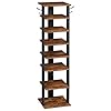 HOOBRO 8 Tiers Vertical Shoe Rack, Wooden Shoe Storage Organizer with Hooks, Narrow Shoe Tower for 8 Pairs, Space Saving, for Entryway, Living Room, Bedroom, Rustic Brown BF07XJ01G1