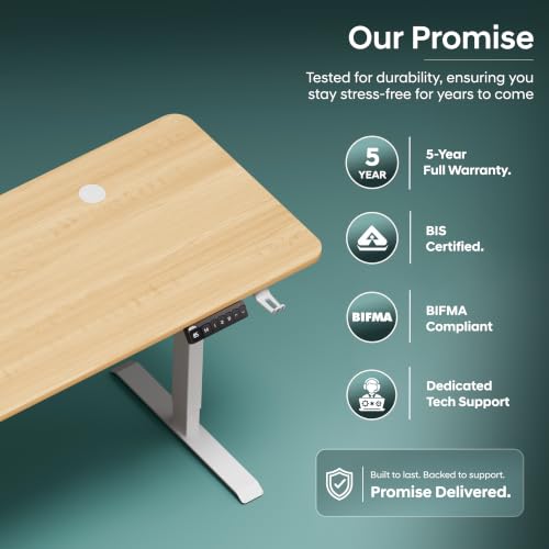 Image of V ONE Electric Standing Desk with 1-Piece Solid Top | Heavy Duty Height Adjustable Computer Desk | 3 Memory Preset | 5 Year Warranty | for Home Office (Maple Fusion, 120 * 60 CM)