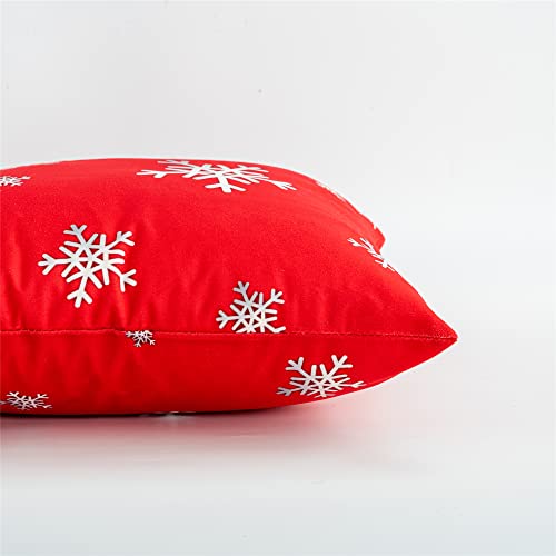 Linnovo Christmas Red Throw Pillow Covers Decorative Velvet Cushion Covers For Home Sofa Couch Bed Holiday Winter Pillow Case Snowflake Gradient Color 18X18, Set Of 2, Invisible Zipper #TOP2