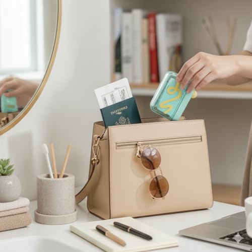Image of Automatic Floss Dispenser Portable Dental Floss Holder Can Hold 50 Floss Picks - Hygienic Press and Pop Floss Dispenser Case - Refillable Travel Floss Case for Pocket, Purse and Car - Green