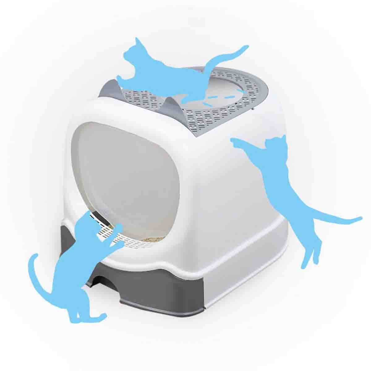lettiera per Gatti， Lettiera for Gatti Chiusa, con cassetto Estraibile, Toilette for Gatti con Coperchio, vasino for Gatti con Porta Anteriore e Ingresso dall'alto, Facile da Pulire.(Blue)