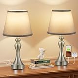 Aooshine Dimmable Grey Bedside Lamps Set of 2, Bedside Lamp with USB A+C Ports, 3 Way Dimmable Table Lamps for Night Stands, Retro Grey Touch Table Lamp(Bulbs Included)