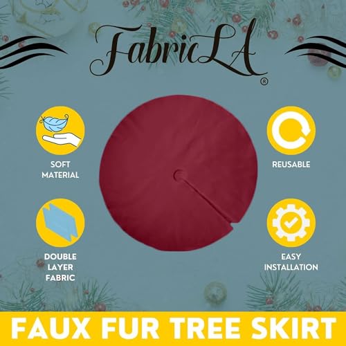 Image of FabricLA Burgundy Faux Fur Tree Skirt Cut - 30-Inches with Rounded Edges (No Backing) for Christmas
