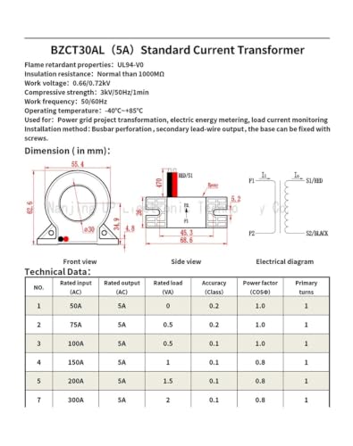 Sensor BZCT30AL transformador de corriente CA con núcleo CT de alta precisión secundaria 5A 3