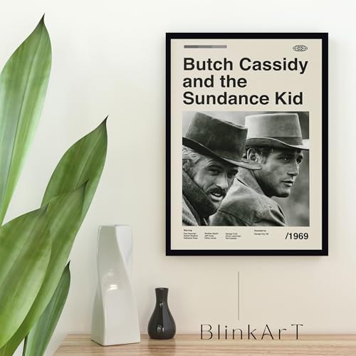 Image of BLINKART Butuch Cassidy Movie Poster Frame 8x12 Inch | Premium 300 GSM Paper Wall Print | Mid Century Vintage Film Artwork for Home, Bedroom, Living Room, Office | Framed Photo Decor