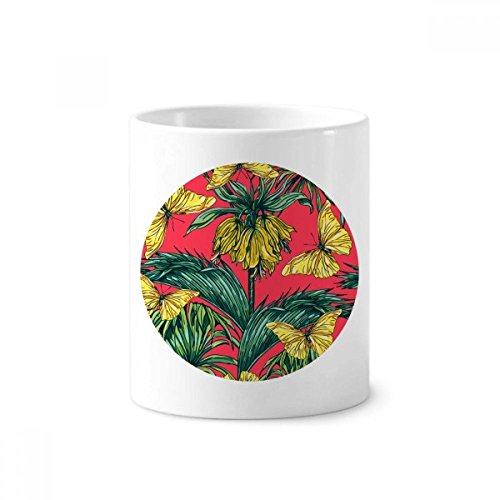 Cadeau original coupe en céramique motif fleur et papillon rose hauteur 9.6cm