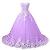 Vantexi Damen A-Linie Tüll Spitze Abendkleid Ballkleid Lang Brautkleider Hochzeitskleider Flieder Größe 50