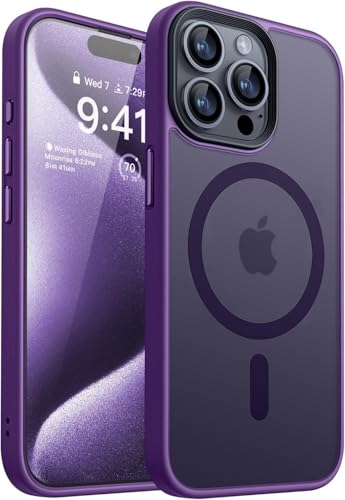 Elzzi Magnetic Cover for iPhone 14 Pro Case [MIL-Grade Drop Tested & Compatible with MagSafe] Translucent Matte TPU + Hard PC Back Cover, Anti-Scratch Shockproof Phone Case (6.1 Inch, Deep Purple)