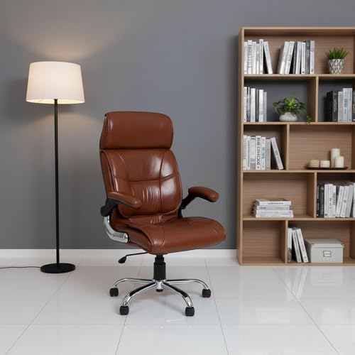 Image of Premium Leatherette Boss Chair for Office | Ergonomic High Back Chair for Home, Office, Study & Gaming | Height Adjustable, Tilt & Rocking Chair in Heavy Base | 1pc (Tan)