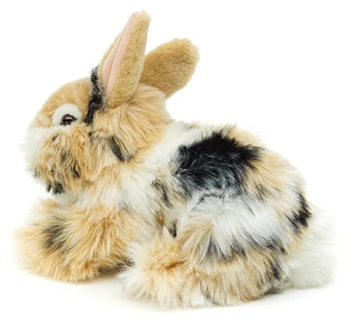 Uni-Toys - Löwenkopf-Kaninchen mit aufgestellten Ohren - liegend - schwarz-braun-weiß gescheckt - 23 cm (Höhe) - Plüsch-Hase - Plüschtier, Kuscheltier