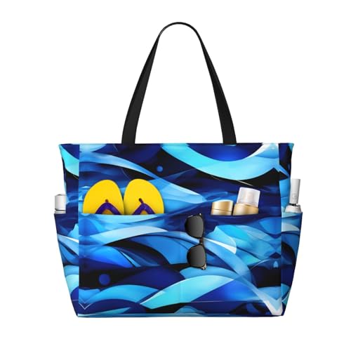 Abstract Blue Large Capacity Foldable Tote Bag Women Beach Tote Bag Handbag Gym Bag Travel Shopping Bag
