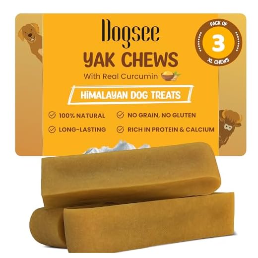Dogsee Himalayan Yak Chews with Turmeric/Curcumin (XL - 3 Bars),60% Protein Yak Chews for Large Dogs, Dog Treats, Helps Joint Pain, Rawhide-Free