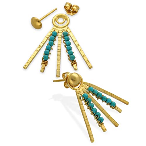 Emmanuela Edgy Ear Jacket Earrings Handmade from 24K Gold Plated Sterling Silver with Turquoise Howlite Stones Elegant Double Sided Earrings with Spikes Statement Jewelry Gift for Her