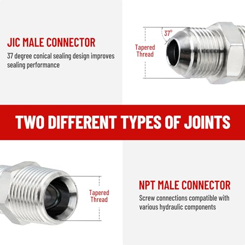 Image of 10 Pack Hydraulic Hose Adapter Fittings: 1 /2 inch JIC 37 Male x 1 /2 inch NPT Male, Straight Tube Connectors with Protection Cover