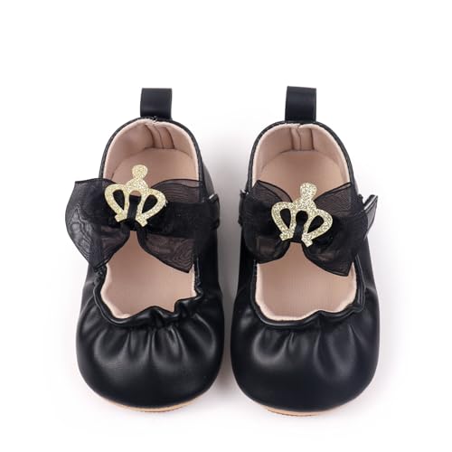 Baby Girls Princess Shoes, Soft PU Leather Bow Shiny Crown Non-Slip Bottom First Walker Shoes Toddler Shoes2