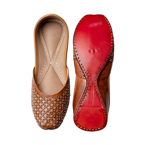 Image of KORAKARI Women's Traditional Ethnic Amber Punjabi Jutti, Leather Flat Comfortable Mojaris for Girls