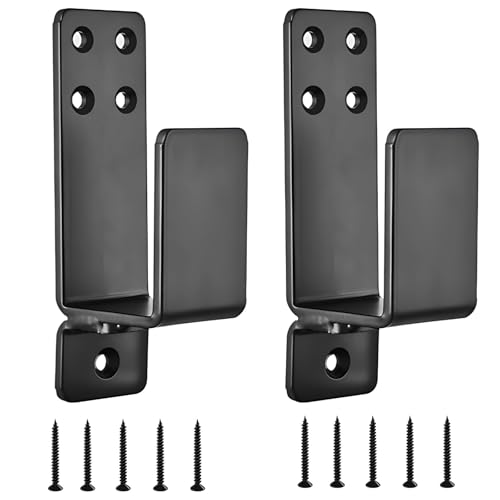 Juego de 2 soportes de barra de seguridad para puerta, soportes de acero resistente para barricada, soportes angulares con revestimiento negro para madera, adecuados para puertas de apertura interior