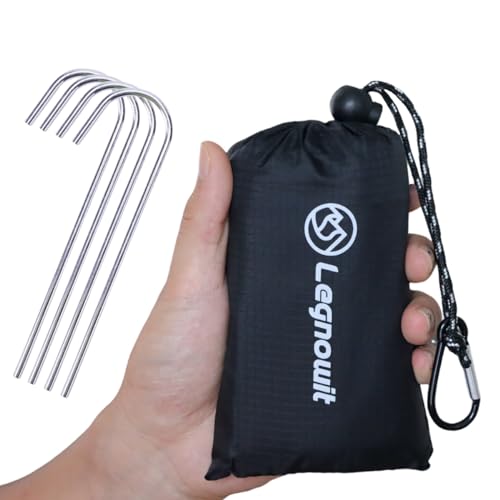 Legnowit Outdoor Pocket Blanket, 55"x39" Waterproof Foldable Compact Small Pincic Blanket, Ultralight Tarp for Camping, Festival, Beach, Hiking, Backpacking, Travel and More, Stakes Included (Black)