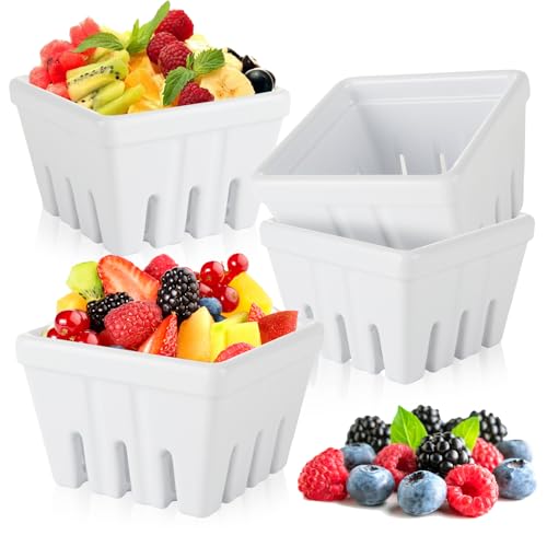 YAYODS 4 Pack Melamine Berry Basket, 4.1" Square Berry Bowls