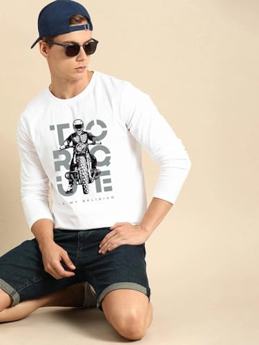 Image of Bewakoof Men's Printed Regular Fit Full Sleeve Round Neck Cotton T-Shirt