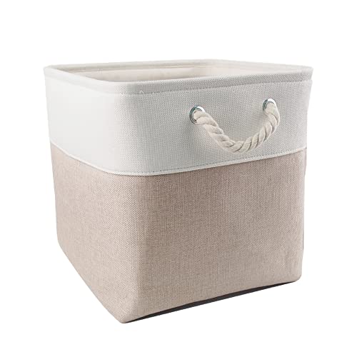 Mangata Stoff Aufbewahrungsbox 30x30x30 cm Faltbar Helles Khaki Weiß 4er Pack – Ansicht 4