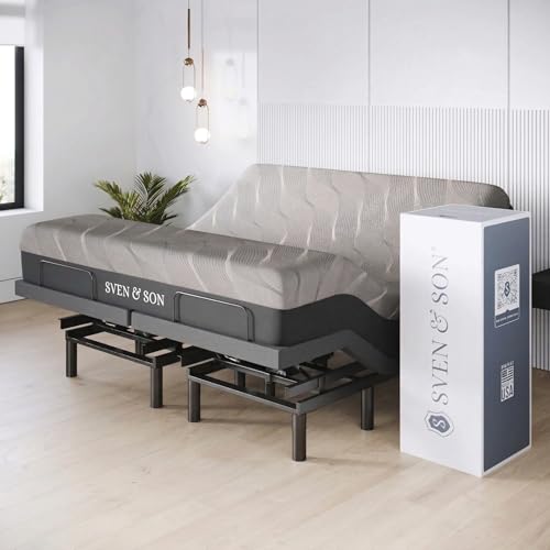 Image of Sven & Son Harmony Adjustable Bed Base, Head and Foot Lift, Massage, Under-Bed Lights, USB, Gel Memory, Zero Gravity Smart Frame - King + 14 inch Hybrid Spring Matt (Medium Soft)