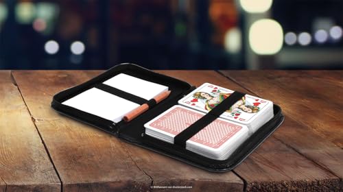 ASS 22570064 Rommé Kartenspiel 2 x 55 Karten im Format 59 x 91 mm + Bleistift + Block + Regelheft, im edlen Kunstleder-Etui auch für Canasta und Bridge geeignet, ab 10 Jahren – Bild 5