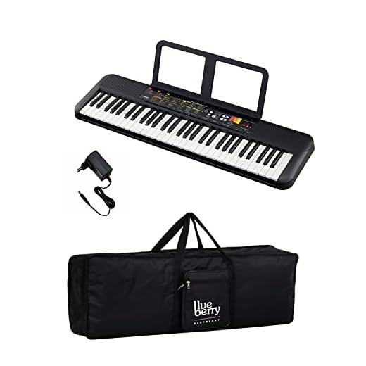 Yamaha PSR-F52 Digital Keyboard (61 Keys) With Adapter & Blueberry Black Cover Bag