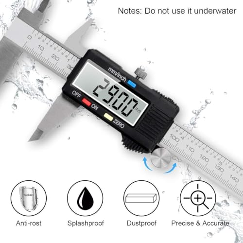 Image of 6 Inch /150 mm Digital Vernier Caliper,Micrometer,Gauge,Vernier Caliper with Large LCD Display Stainless Steel Measuring Tool,Anti-Rust Splashproof Design, mm /inch Conversion
