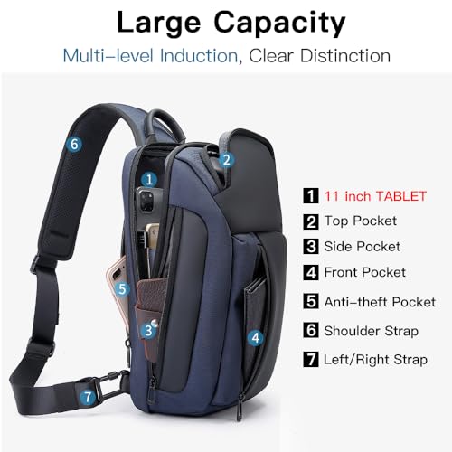 Image of BANGE Sling Bag, Waterproof Men's Chest Bag Shoulder bags Crossbody Sling Backpack for Men, 7566blue, Sling Backpacks