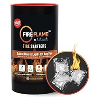 Fireflame Quick Instant Fire Starter - 100% Waterproof All-Purpose Indoor & Outdoor Firestarter, for Charcoal Starter, Campfire, Fireplace, BBQ - Odorless and Non-Toxic - 100 Pouches in Canister