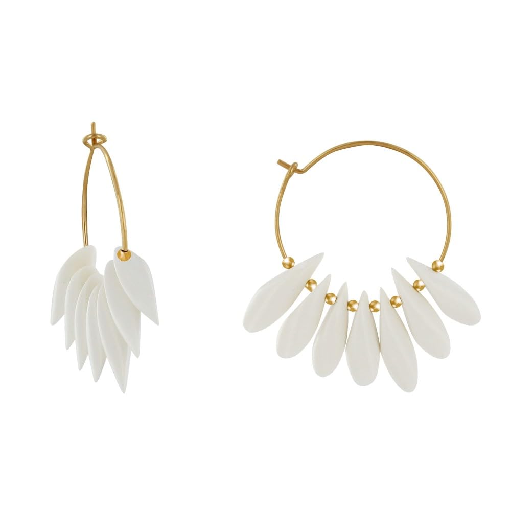 LES POULETTES BIJOUX Orecchini Cerchio In Acciaio – Petali Di Legno – Design Originale – Con Cofanetto - 4