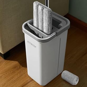 JOYMOOP Mop and Bucket with Wringer Set, Hands Free Flat Floor Mop and Bucket, with 1 Washable Microfiber Pad, Wet and Dry Use, Floor Cleaning System