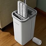 JOYMOOP Easy Clean and Self-Squeezing Microfiber Flat Mop and Bucket System, Mops for Floor Cleaning and Wall Cleaner, Hardwood, Tile, Laminate, Vinyl Floors, Smooth Walls, and Glass Windows