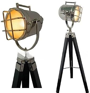 NauticalMart Designer Nautical Floor Lamp Vintage Marine Search Light W/Teak Wood Tripod