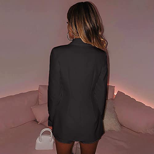 Womens Blazer Set Fashion Sexy Turndown Collar Button Suits Casual Long Sleeve Solid Color Slim Office Suit Jacket Black Large3