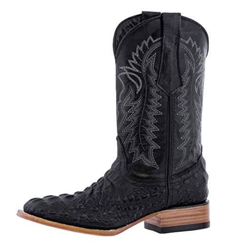 Texas Legacy Mens Black Western Cowboy Boots Leather Square Toe Crocodile Print