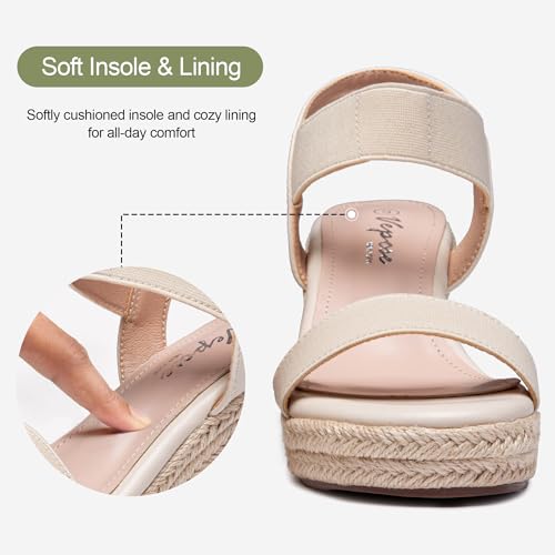Image of Vepose Women's Open Toe Espadrille Wedge Sandals with Ankle Strap 881 | Dressy casual slip on platform strappy sandals , cute casual summer shoes styling for daily weddings travel