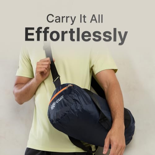Image of Cult 20 Litre Gym /Duffle Bag for Men & Women - Water Resistant Travel Bag with Spacious Main Compartment, Side Mesh Pocket, Adjustable Shoulder Strap & Durable Zippers - Navy Orange