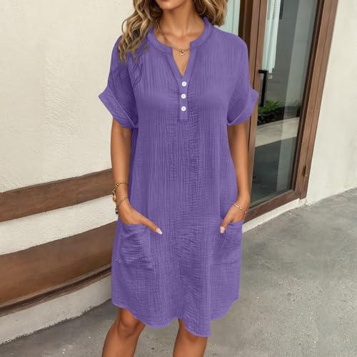 Robe d'été manches courtes avec poches intégrées style casual chic