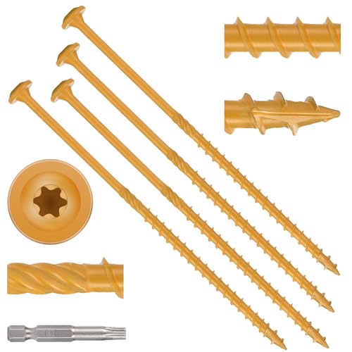 Bobibbi Heavy Duty Washer Head Wood Screws #14 x 6, Structural Lag Screws for Log, Timber, Landscaping & Outdoor Projects, Tan Ruspert Coated, 300 Pack