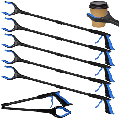 6 Pack 32 Inch Commercial Trash Grabber for Elderly Assist, Heavy Duty Lightweight Reacher with Ergonomic Handle &amp; Non-Slip Grip, Multi-Use Outdoor Home Garden Cleanup Mobility Aid Tool