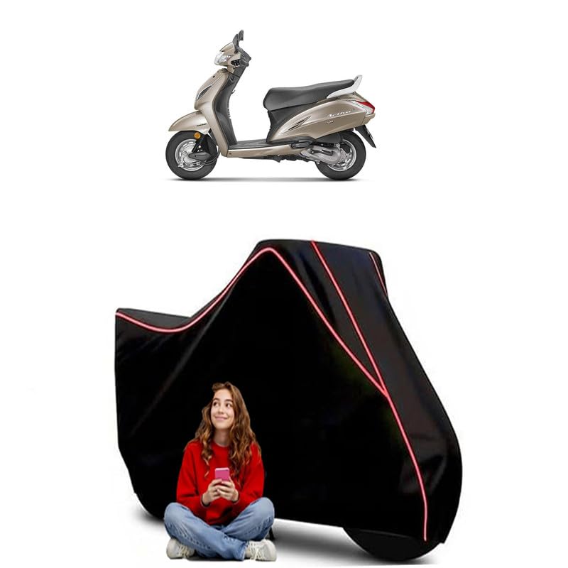 Image of Activa 6G Scooty Bike Cover Water Resistant Outdoor Use Universal Fit Scooters Motorcycles Heavy Duty UV Protection Dust Rain Scratch Resistant Elastic Bottom Black Blue Piping