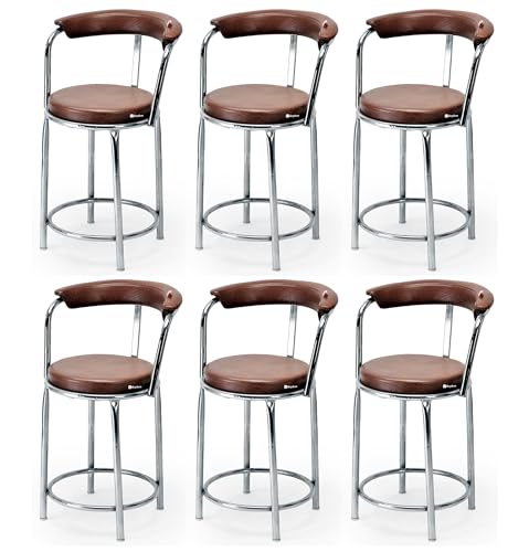 Image of Comfortable Stool Office Visitor Study Chair Computer Labs Hostel School Library Chair Without arm Rest with Steel Frame & Cushion seat Back, Stool (6, Brown, Chrom Steel Frame)