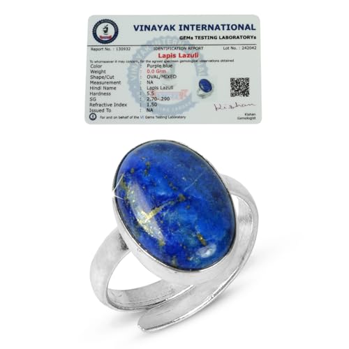 Image of Reiki Crystal Products Natural Certified Lapis Lazuli Ring, Lapis Lazuli Gemstone Ring, Adjustable, Halo, Blue