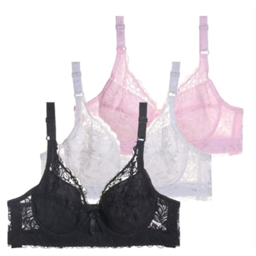 Générique - Lot de 3 Soutien Gorge Brassière Femme Dentelle avec Armature Femme Sexy Soutien-Gorge Couleurs Pures Lingerie Française Bralette a La Mode Classique de Base Casual Bra