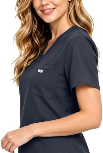 Women's V-Neck Scrub Set, Stretch Joggers with Zipper Pocket — 사진 4