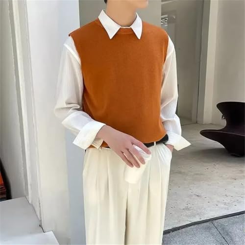 Men's Sleeveless Waistcoat Knit Sweater Crew Neck Plain Blue Vest Solid Color Warm Pullover3